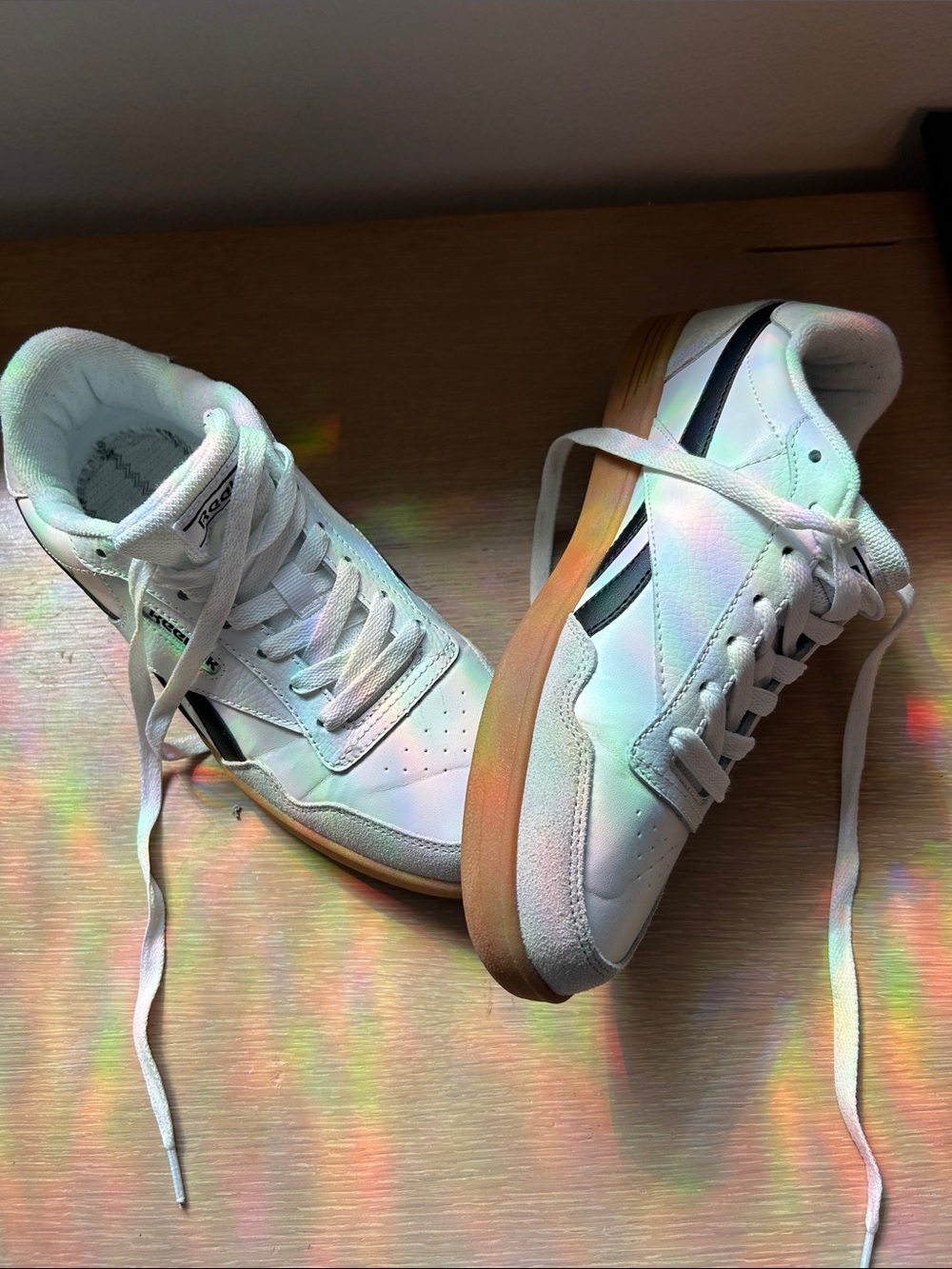 Reebok White Sneakers with Black Stripe and Gum Sole